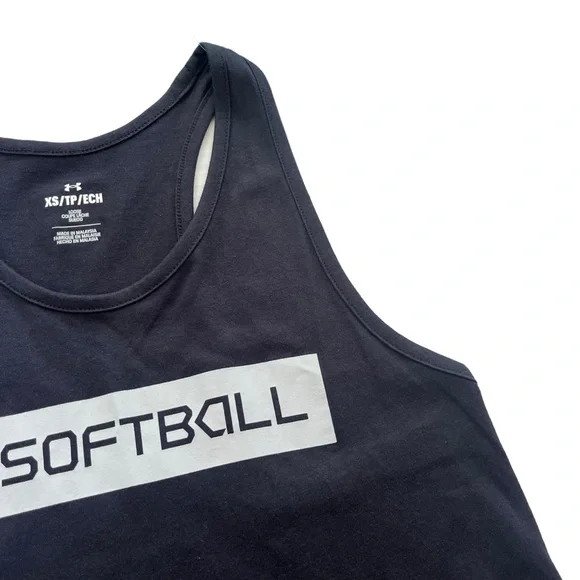 Under Armour Women’s XSmall Black Softball Logo Bar, Athletic Loose Fit Tank Top - Picture 9 of 16